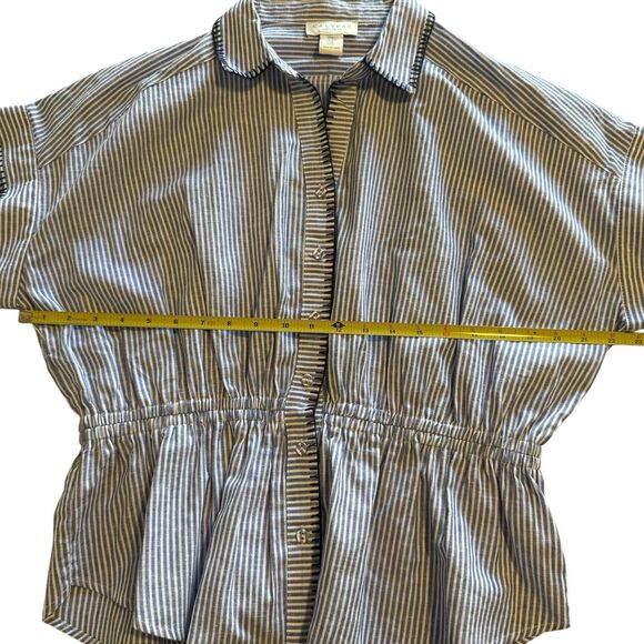 Calypso St Barth Medium Linen Smocked Top White Blue Beachy Nautical Preppy - Picture 11 of 14